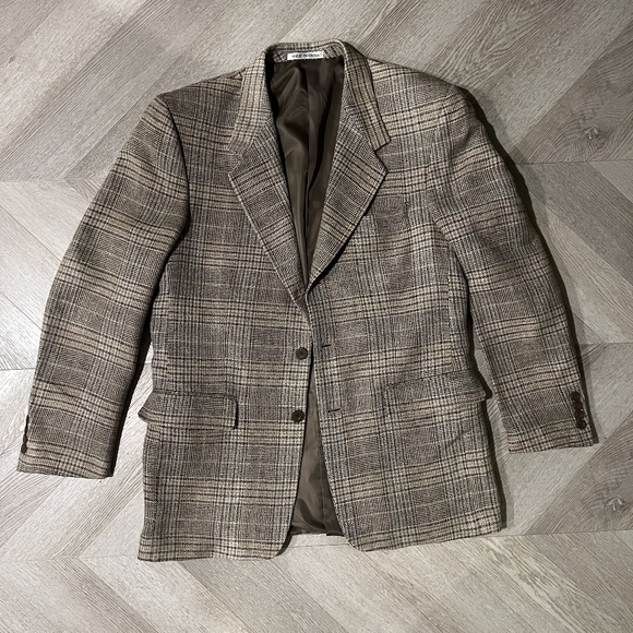 Corporate Gear Munsingwear Blazer Men's Size 40R Brown Plaid Silk and Wool - Picture 1 of 9
